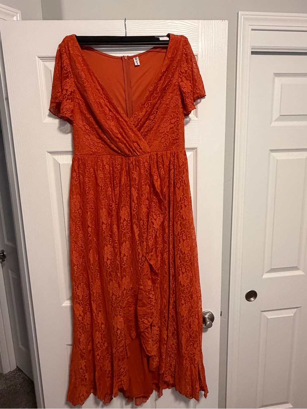 Ever Pretty Burnt Orange Lace Wrap Midi Dress